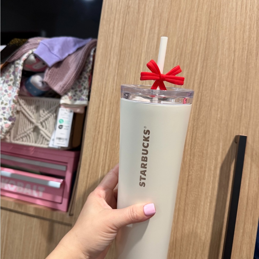Starbucks Ivory Tumbler with Scarlet Bow Straw